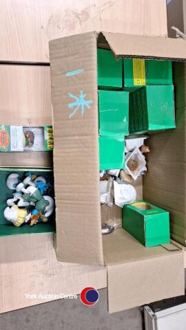 Box of collectable figurines including Tetley Tea and Smurfs