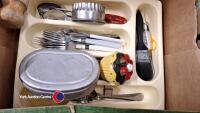 2 x boxes of kitchen items including pans and utensils - 2