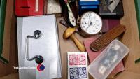 2 x boxes of ornaments, large empty gin bottle and barometer - 2