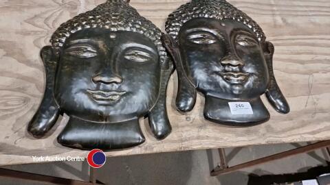 2 x tall metal Buddha heads