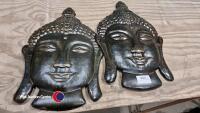 2 x tall metal Buddha heads - 2