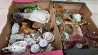 2 x boxes of ornaments including Spode, Ridgeway, brass candlesticks and Beswick horse figurines