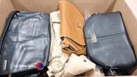 Box of ladies handbags including leather ones in good condition.