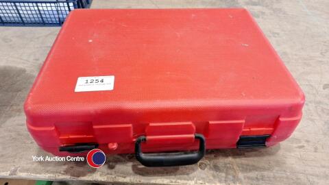 Red plastic storage box