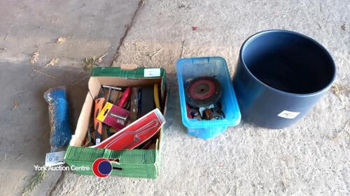 2 x small boxes of tools and plant pot