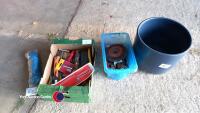 2 x small boxes of tools and plant pot