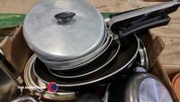 Box of frying pans, saucepans, roasting tins, carving tray - 2