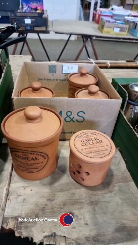 5 x Henry Watson storage jars, tea, coffee, sugar, cereal, garlic