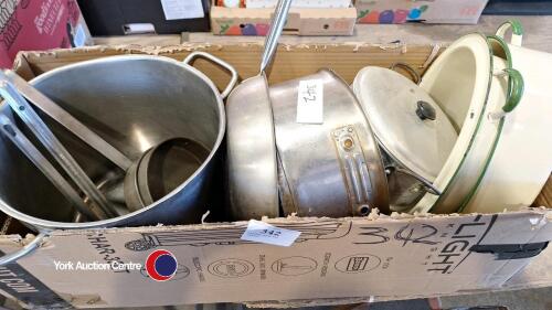 Kitchen pans and ladles.