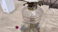 Tall brass paraffin lamp with glass shade - 2