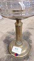 Tall brass paraffin lamp with glass shade - 4