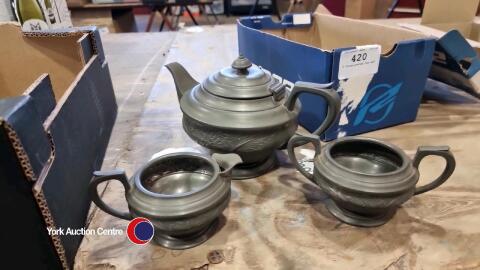 3 Piece pewter tea set