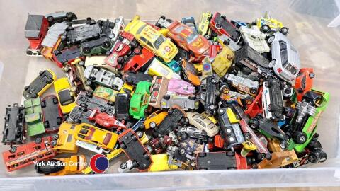 Box of play worn cars Matchbox/Corgi etc