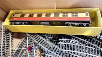 Large quantity of 00 guage steel track vgc, 2 x Horby Talisman coaches and 1 loco - 3