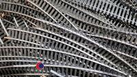 Large quantity of 00 guage steel track vgc, 2 x Horby Talisman coaches and 1 loco - 4