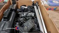 Box of cameras and equipment, including underwater camera and flash in case - 4