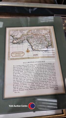 Quantity of pictures including vintage map of Glamorganshire