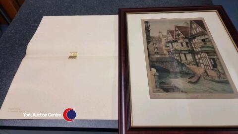 Original etching, Rembrandt Guild, The Weavers House Canterbury, signed and embossed stamped