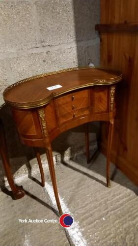 Kings wood occasional table with 3 drawers and brass embellishments