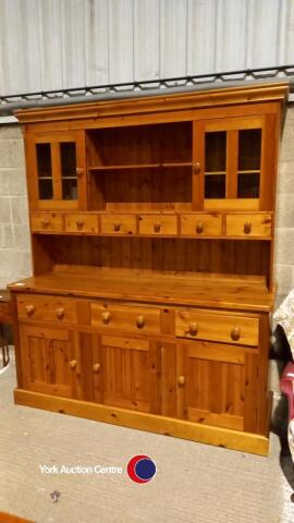 Quality Country Pine kitchen sideboard with display top, drawers and cupboards