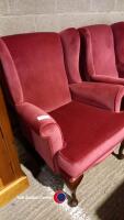 Pair of fuchsia upholstered high back arm chairs - 2