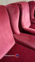 Pair of fuchsia upholstered high back arm chairs - 4