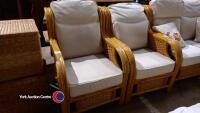 2 x bamboo conservatory chairs with cushions