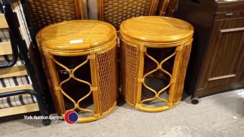 2 x round wicker side tables