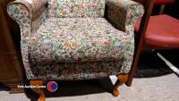 Floral upholstered high back armchair, and wood/leatherette office chair - 3