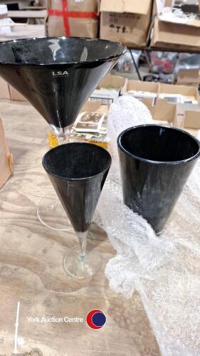 Large quantity of black LSA designer glassware