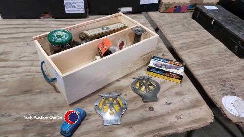 Small box of collectables including silver plate, old coins