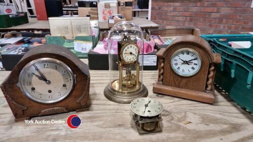 Box of clocks including anniversary clock with glass dome