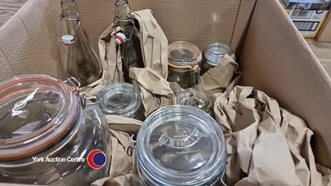 Storage jars including Kilner glass drink dispenser, unused.