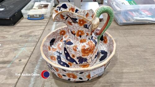 Wash bowl and water jug , blue and Terracotta