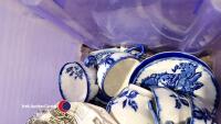 Box of mixed blue and white cups, saucers and plates - 4