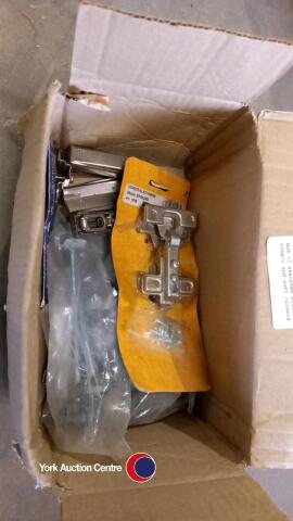 Box of assorted kitchen hinges and soft closers