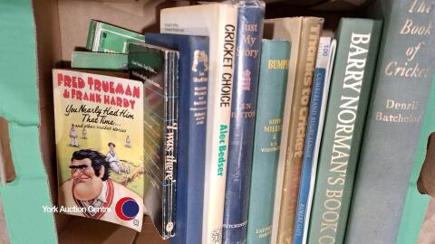 Box of vintage cricket books