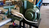 Nu-Tool NWL 37 wood turning lathe. 5-speed, 37in between centres. Comes on a stand & a bag of chisels. Good working order. - 4