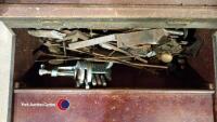 3 x solid hardwood tool chests owned and presumably made by Robert Percy Scott of Micklegate York. 1 x contains hand tools of mixed age, 1 x contains calipers, punches, chisels, bench vice and random metal hardware, 1 x contains files, mallets, calipers - 3