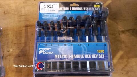 10 piece allen key T bar set with storage rack