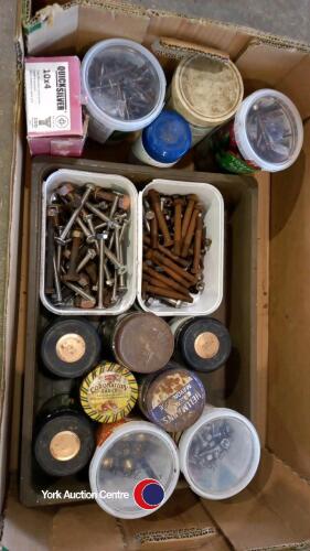 Tray of assorted screws, nails and bolts