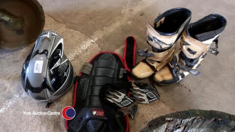 Motorcycle helmet, boots etc