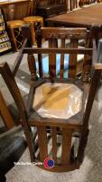 Oak drop leaf dining table with cupboard and drawers, and 4 x dining chairs - 5