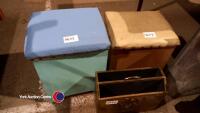 2 x blanket box seats, fire guard, magazine rack and wooden stool - 5