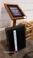 Menu/seating pedestal and blackboards