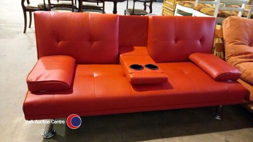 Red faux leather bed settee