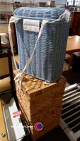 1 x wicker lined laundry basket and 2 x water lily wicker storage baskets with hinged lids - 2