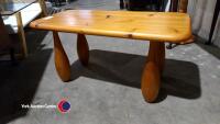 Pine coffee table with skittle shaped legs