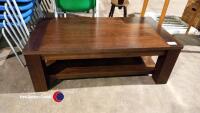 Solid dark wood large coffee table with shelf in good condition.