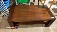 Solid dark wood large coffee table with shelf in good condition. - 2